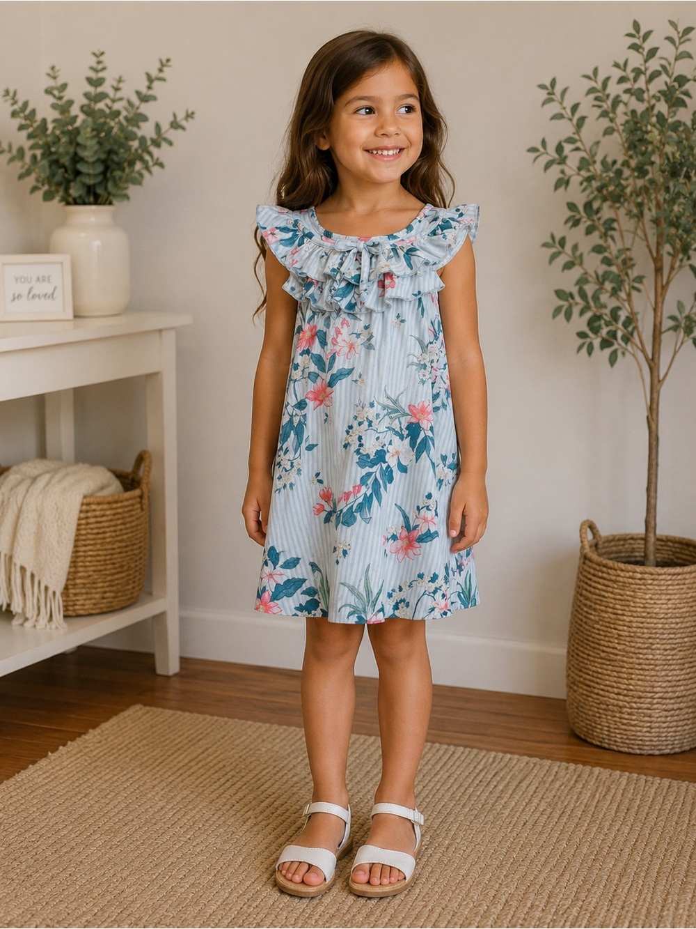 1st Kiss Girls Floral Ruffle Dress | Size 4-5 | Tropical Garden Dress